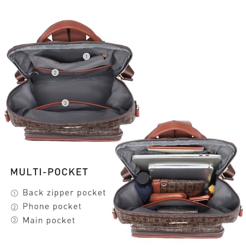 Women's Convertible Backpack Purse, Large Leather Travel Backpack 2PC Set - color: Coffee