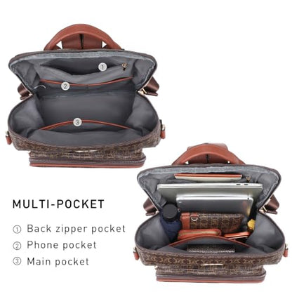 Women's Convertible Backpack Purse, Large Leather Travel Backpack 2PC Set - color: Coffee