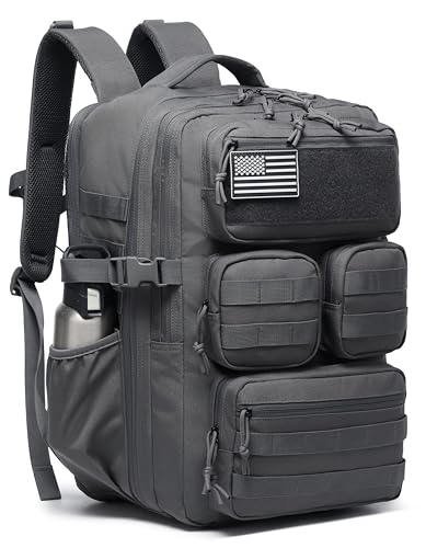 Wotony Tactical Backpack for Men, 25L/35L/45L EDC Backpack with Laptop Compartment, MOLLE System, Water-Resistant 900D Fabric, Multi-Pocket Travel Backpack for Hiking, Camping, Gym and Daily Use - color: Dark Gray, size: 35L