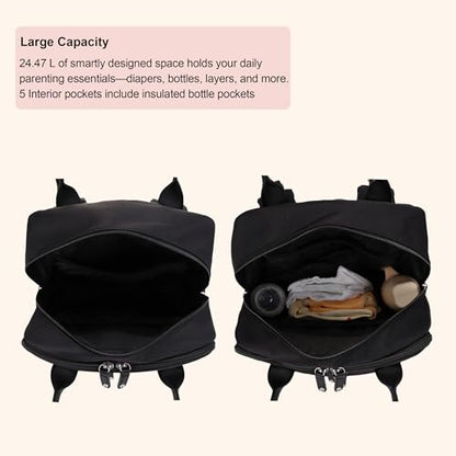 JESSIE & JAMES BeBe CCW Diaper Bag Nylon Backpack Multi Function Backpack with Changing Pad & Stroller Straps_Black/Black - color: Black/Black