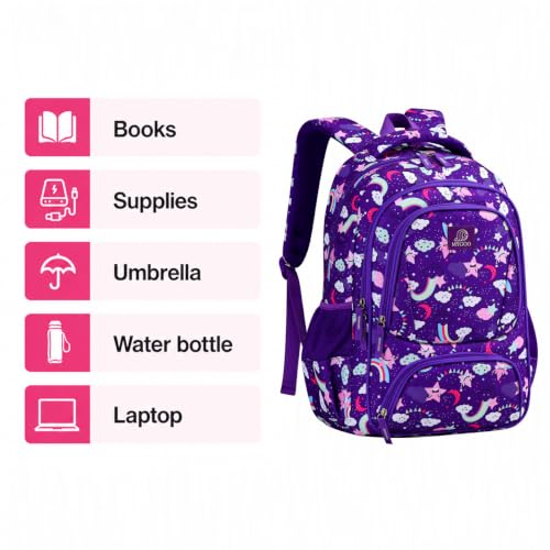 MYGOO Girls School Backpack Doubleday Dream Purple Bookbag for Elementary Middle School Ages 5-12, 17 inch Large Capacity 24L Kids Student Travel Bags - color: Doubleday Dream Purple