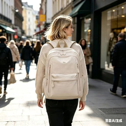 Casual Backpack, Multi-Pocket Design with Front Zipper Compartment (Light khaki) - color: Light Khaki