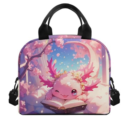 Flashideas Cherry Blossom Axolotl Backpack for Girls Kids Backpack with Lunch Box 32 oz Water Bottle and Water Bottle Carrier 4Pcs Set 17" Lightweight Elementary Bookbag with Compartments for School - color: Cherry Blossom Axolotl-2