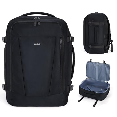 ECOHUB 35L TSA Friendly Travel Laptop Backpack for Men and Women, Large Carry-On Business Backpack with 17.3 In Laptop Compartment, Waterproof Oxford Fabric, Anti-Theft Pocket, Multiple Pockets, Black - color: Black, size: 19.5 inch carry-on