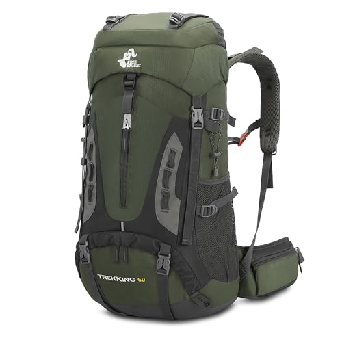 Bseash 60L Hiking Camping Backpack with Rain Cover, Waterproof Large Capacity Outdoor Sport Travel Daypack Climbing Touring (Army Green) - color: Army Green