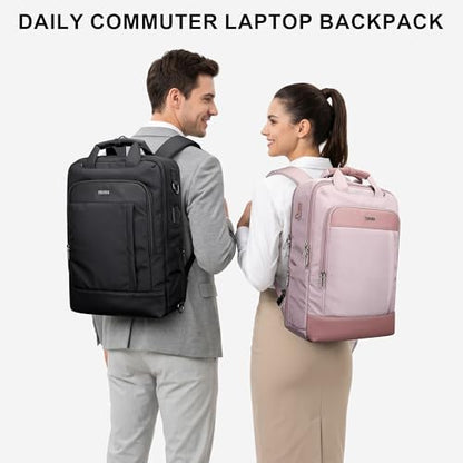 PIJUSHI Travel Backpack for Women TSA 180° Flat Open Fits 16" Laptop Slim Backpack for Business, Commute, Daily(PE042 Black) - color: Black