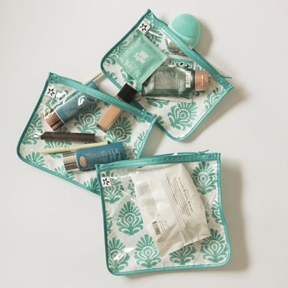 Tiny Twinkle Diaper Bag Organizing Pouches|3 Pack Mess-Proof Clear Front Travel Organizer Bags&TSA Approved Toiletry Bag Set for Baby and Mom Essentials - color: Peacock