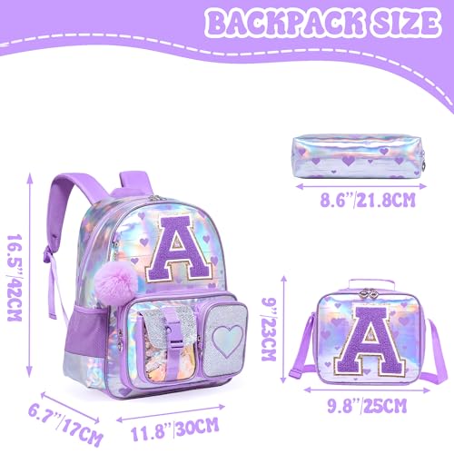 Meetbelify Backpack for Girls Letter Backpacks for Elementary Student Teen Girls Cute School Bag Kids Bookbag for Kids 8-10 - color: Initial a Purple