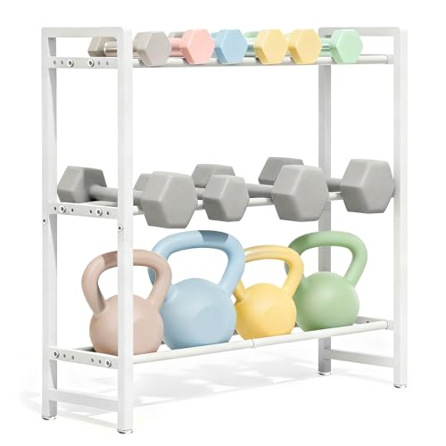 3-Tier Adjustable Dumbbell Rack, Heavy-Duty Weight Storage Stand, 390 LB Capacity, Space-Saving Home Gym Organizer - color: White