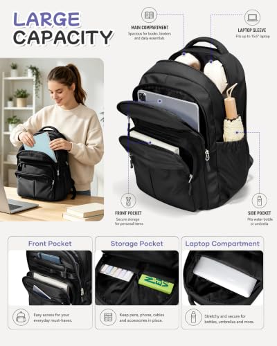 Black Backpack for School, High School Bookbag Back Pack for Teens Girls Boys, Lightweight College Backpack Book Bag for Women Men, Simple Casual Daypack Backpack Mochilas Escolares para Adolescentes - color: A2-black