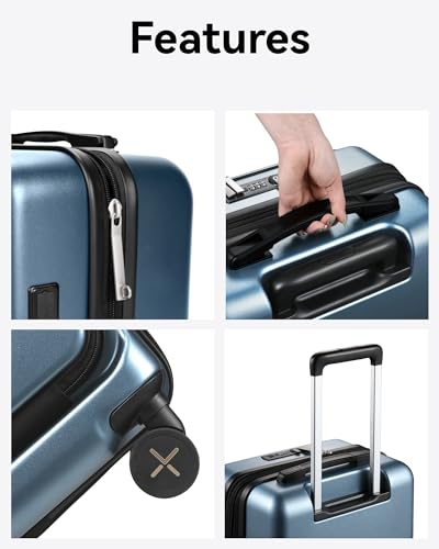 LUGGEX Carry On Luggage 22x14x9 Airline Approved, Polycarbonate Hard Suitcase with Front Pocket (Blue, 20 Inch, 35L) - color: Blue, size: 20 Inch-NonEXT