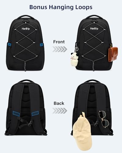 HanTrip Travel Laptop Backpacks for Women Men, Large Work Backpack for Commuter College School Book Bags, Reflective Water Resistant Backpack with Luggage Strap Water Bottle Pocket Chest Strap, Black - color: Black-2