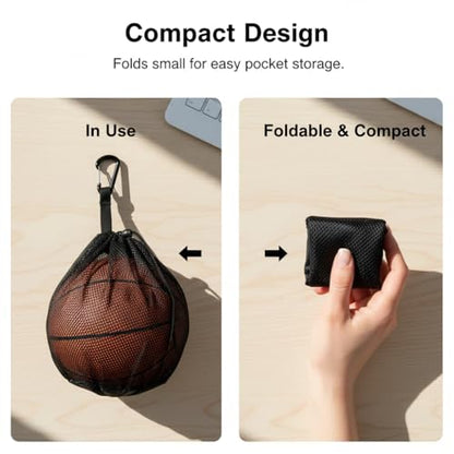 2-3-4 Pack Single Ball Bag for Basketball Soccer Volleyball,12x10 Inch Mesh Storage with Zipper Pocket,Portable Adjustable Drawstring Ball Bag with Hanging Clip Fits Most Backpacks - color: Black-3P