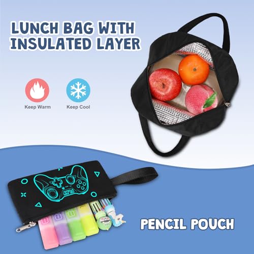 ACESAK Boys Backpack - 3PCS Cool Luminous Backpack for Boys School Backpacks for Kids Kindergarten Elementary Preschool Middle School Bags with Lunch Box Pencil Case Set (Black Game Console) - color: Black Game Console