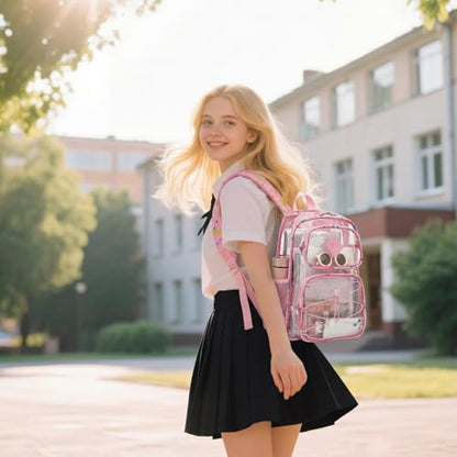 Clear Backpacks for Girls Women, Heavy Duty PVC Transparent Back Pack See Through Boys Kids Clear Bookbags for School Dinosaur Pink - color: Dinosaur Pink