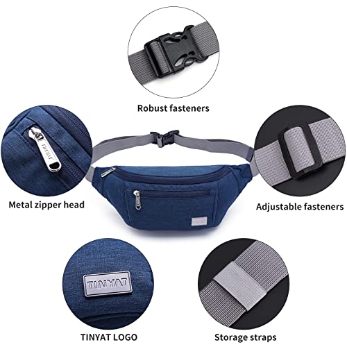 TINYAT Large Fanny Pack Travel Waist Bag Lightweight for Men&Women with Adjustable Strap T206 Blue - color: Blue