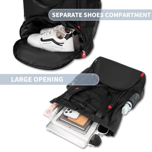 seyfocnia Drawstring Backpack,Gym Bags with Shoes Compartment Sports Gym Backpack Drawstring Bag Cinch Bag Swim Soccer Beach for Woman Men-Black