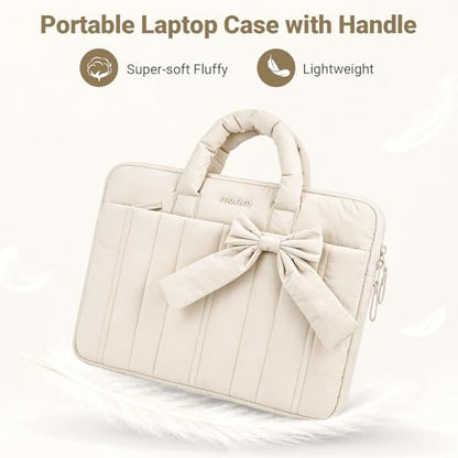 MOSISO Laptop Case 13.3 inch, 13-13.3 inch Puffy Laptop Sleeve Compatible with MacBook Neo/Air 13.6 M5 M4 M3 M2 M1/Pro 13/14, HP Dell ASUS Lenovo, Rectangle Quilted Carrying Bag with Bow&Handle, Sand - color: Sand, size: 13.3 inch