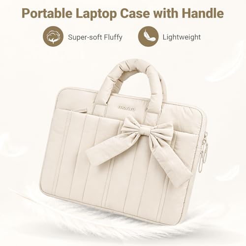 MOSISO Laptop Case 14 inch, 14 inch Puffy Laptop Sleeve Compatible with HP Lenovo Dell ASUS Acer, HP Stream, Dell Latitude, Lenovo IdeaPad, Rectangle Quilted Carrying Bag with Bow&Handle, Sand - color: Sand, size: 14 inch