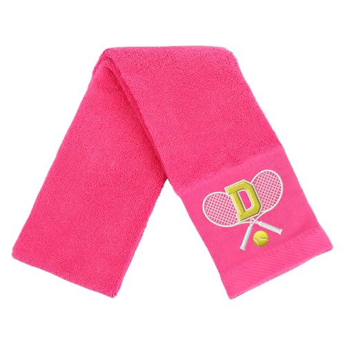 OXYEFEI Tennis Towel,Tennis Gift for Men, Women,Lovers,13”x 43” Cotton Embroidered Tennis Towels (Pink, Initial-D) - color: Pink, size: Initial-D