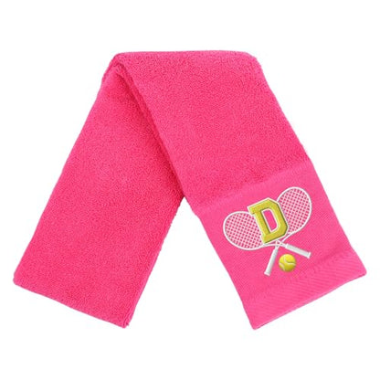 OXYEFEI Tennis Towel,Tennis Gift for Men, Women,Lovers,13”x 43” Cotton Embroidered Tennis Towels (Pink, Initial-D) - color: Pink, size: Initial-D