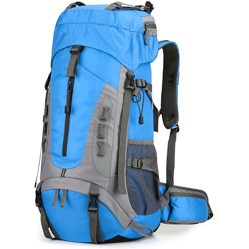 75L Hiking Backpack with Rain Cover Waterproof Camping Backpack Shoes Warehouse for Men Women, Frameless - color: Blue, size: 60L