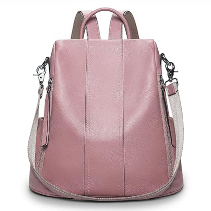 S-ZONE Leather Backpack Purses for Women Antitheft Rucksack Shoulder Bag Medium - color: Pink
