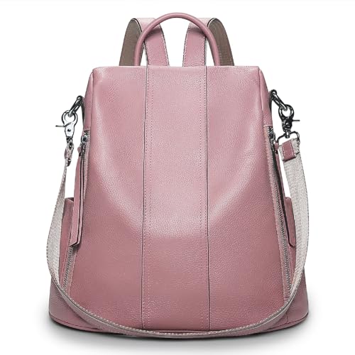 S-ZONE Leather Backpack Purses for Women Antitheft Rucksack Shoulder Bag Medium - color: Pink