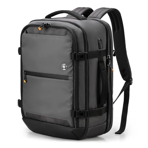 Swissdigital Design Travel Backpack 43L with USB Charging Port Laptop Backpack,TSA Friendly Flight Approved Carry-on Luggage Hand,Business Rucksack Fits 17 Inch Laptop Grey | SD1748-02 - color: Grey