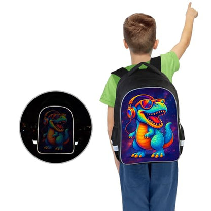 Kids Backpack Lightweight Durable Medium Teens Kids Backpack for School Boys and Girls Bookbag with Adjustable Shoulder Straps & Padded Back 17 Inch School bags with 3D Dinosaur Reflective Cartoon - color: A14-dinosaur