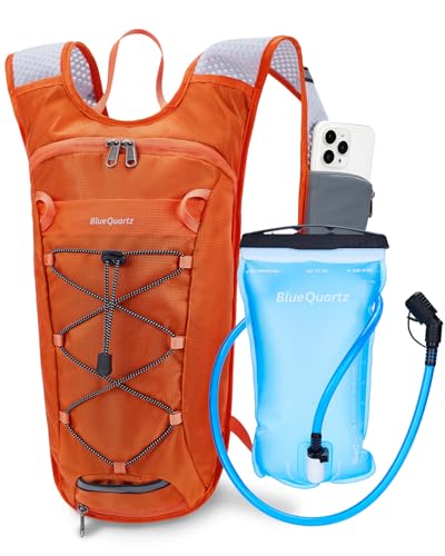 Blue Quartz Hydration Backpack with 2L Water Bladder, Hiking Water Pack with Insulated Compartment for Women Men, Lightweight Cycling Daypack with Phone Pocket, Hydration Pack for Running,Biking - color: Orange