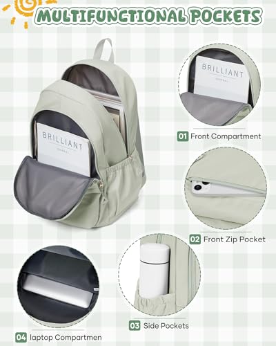 winspansy Backpack for School Teenage Girls Boys,Waterproof Lightweight School Bags Travel Daypack Simple Cute College Backpack Rucksack for Women Men fit 14 Inch Laptop,Light Green - color: A1-light Green