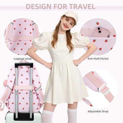 AO ALI VICTORY Backpack for Girls with Lunch Bag Kids School Bags for Elementary Middle School Students Cute Bookbag (strawberry) - color: Strawberry