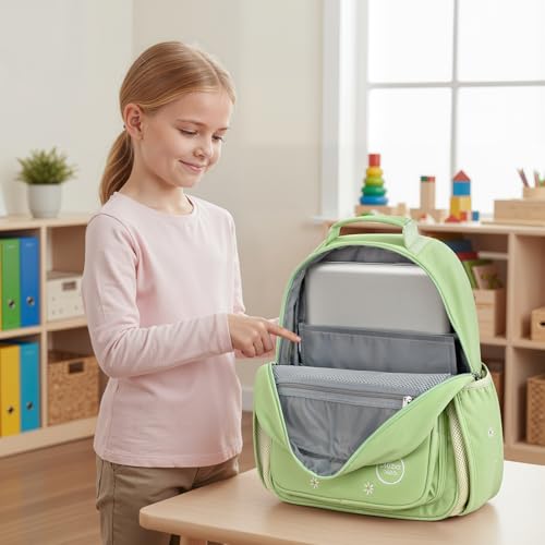 mibasies Girls Backpacks Ages 5-8: Quilted Backpack for Kids - Cute 15 Inches Bookbag for Kindergarten Elementary School Daisy Green - color: Daisy Green, style: Kids-15"h