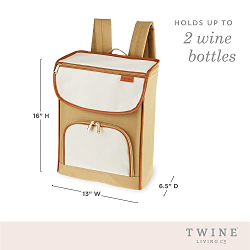 Twine Insulated Cooler Backpack, Wine Tote, Insulated Liner, Shoulder Straps, 2 Front Pockets, Includes Corkscrew, Beige, Set of 1 - style: Wine Cooler Backpack