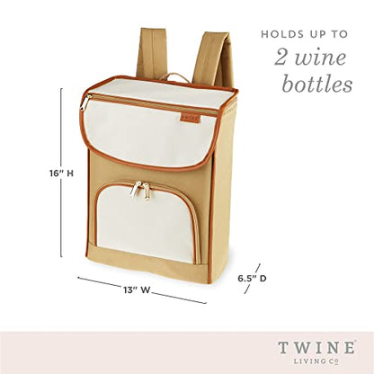 Twine Insulated Cooler Backpack, Wine Tote, Insulated Liner, Shoulder Straps, 2 Front Pockets, Includes Corkscrew, Beige, Set of 1 - style: Wine Cooler Backpack