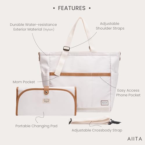Diaper Bag Tote with Changing Pad, 20L Convertible Baby Bag with 12 Pockets and Insulated Bottle Holders, Crossbody Backpack for Travel, White - color: White