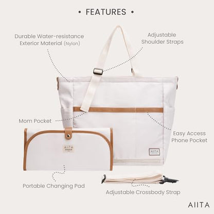 Diaper Bag Tote with Changing Pad, 20L Convertible Baby Bag with 12 Pockets and Insulated Bottle Holders, Crossbody Backpack for Travel, White - color: White