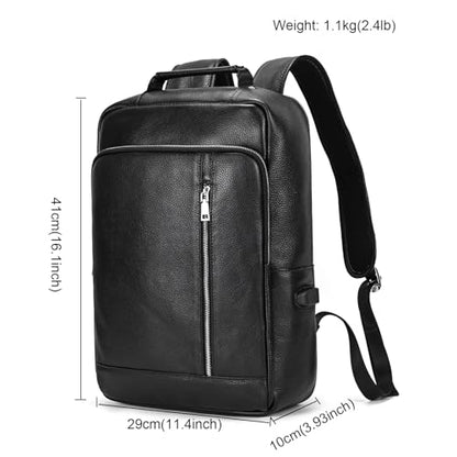 Genuine Leather Backpack Men Casual Daypack 15.6 Inch Laptop Rucksack Business Travel Outdoor Shoulder Bag with Trolley Sleeve (Black) - color: 8028-black