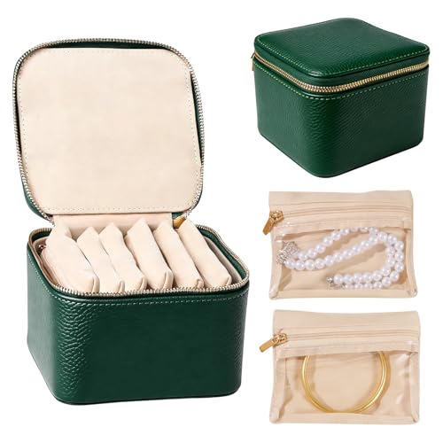Travel Jewelry Organizer, Travel Jewelry Box with 6 Velvet Zipped Pouches Bags for Jewelries Necklaces Rings Earrings Sorting Storage for Women Girl Gifts, Mint Green - color: Mint Green - 6 Pouch
