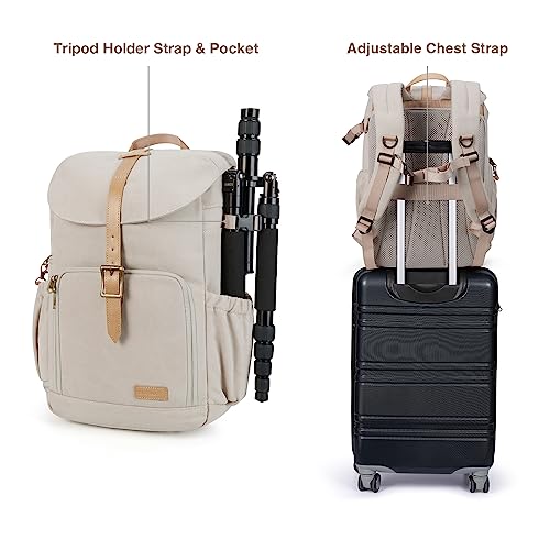 BAGSMART Camera Backpack, DSLR Camera Bag Backpacks for Photographers, Waterproof Anti-Theft Photography Backpack with 15 Inch Laptop Compartment & Tripod Holder, Ivory White - color: A-ivory White[single Buckle]