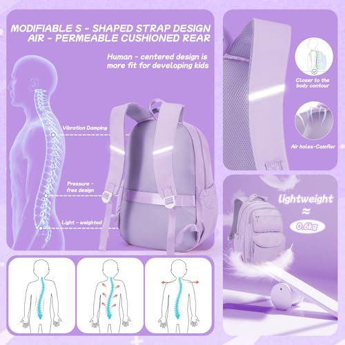 Cute Backpack For School Teens Girls, Aesthetic Kids Elementary School Backpacks, Waterproof Middle Students Bookbag, Large Capacity Backpack For College Women Men (Purple) - color: Purple