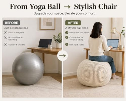 Yoga Ball Chair Cover - for 55cm and 65cm Birthing, Stability, Fitness, Balance Ball - color: Off White
