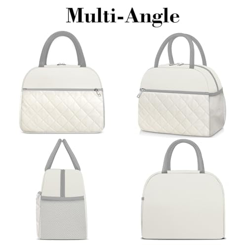 Coobiiya Lunch Box Lunch Bag for Women Men,Reusable Cute Lunch Pail bag - color: Embroidered White