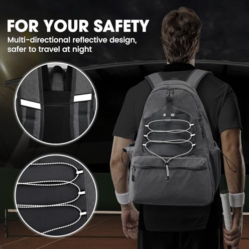 G4Free Tennis Bag, Tennis Backpack for Women Men, Large Pickleball Bag, Holds 4 Rackets with Shoe Compartment - color: Grey