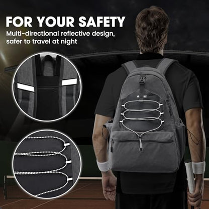G4Free Tennis Bag, Tennis Backpack for Women Men, Large Pickleball Bag, Holds 4 Rackets with Shoe Compartment - color: Grey
