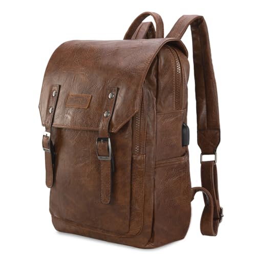 Montana West Wrangler Laptop Backpack with USB Charging Port, Vintage Travel Work College Bookbag for Women Men - color: Dark Brown