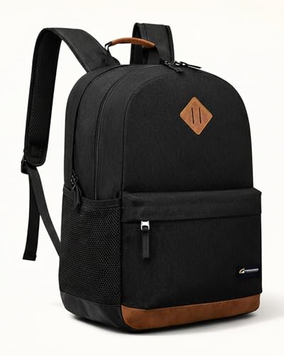 TRAILKICKER Classic Laptop Backpack with Padded 17 inch Laptop Sleeve, Multi Pocket Backpack, Casual Daypack Backpacks (Black & Brown) - color: Black & Brown