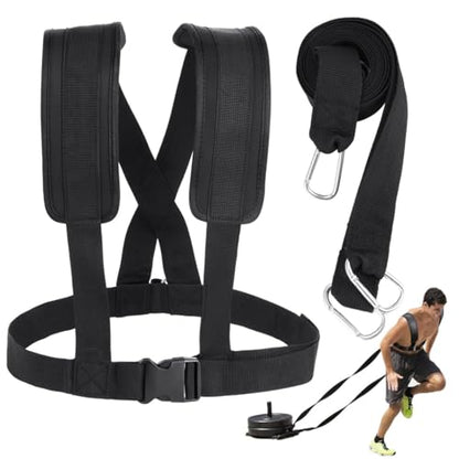 Adjustable Sled Harness with Resistance Belt, Tire Drag Training Kit for Strength Conditioning, Workout Pulling Strap System for Runners, Football and Fitness Athletes