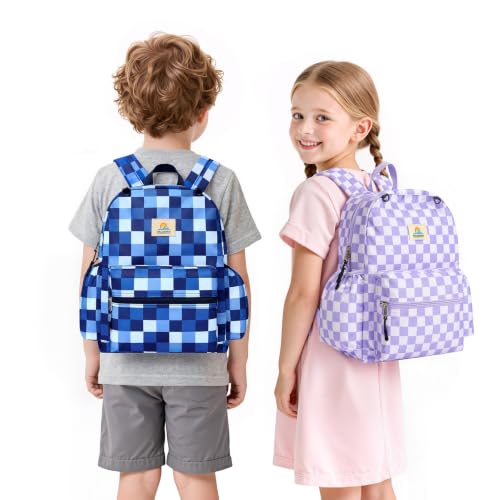 STEAMEDBUN Kids Backpack for Boys Girls 5-8, 15inch Girls Boys Backpacks Kindergarten - color: Light Purple Checkerboard, size: SMALL-15"H(fit folder)